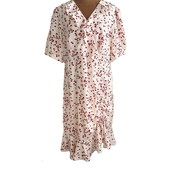 bohme Ivory with Red Mini Hearts Ruffle Dress Large - NEW - Picture 1 of 8